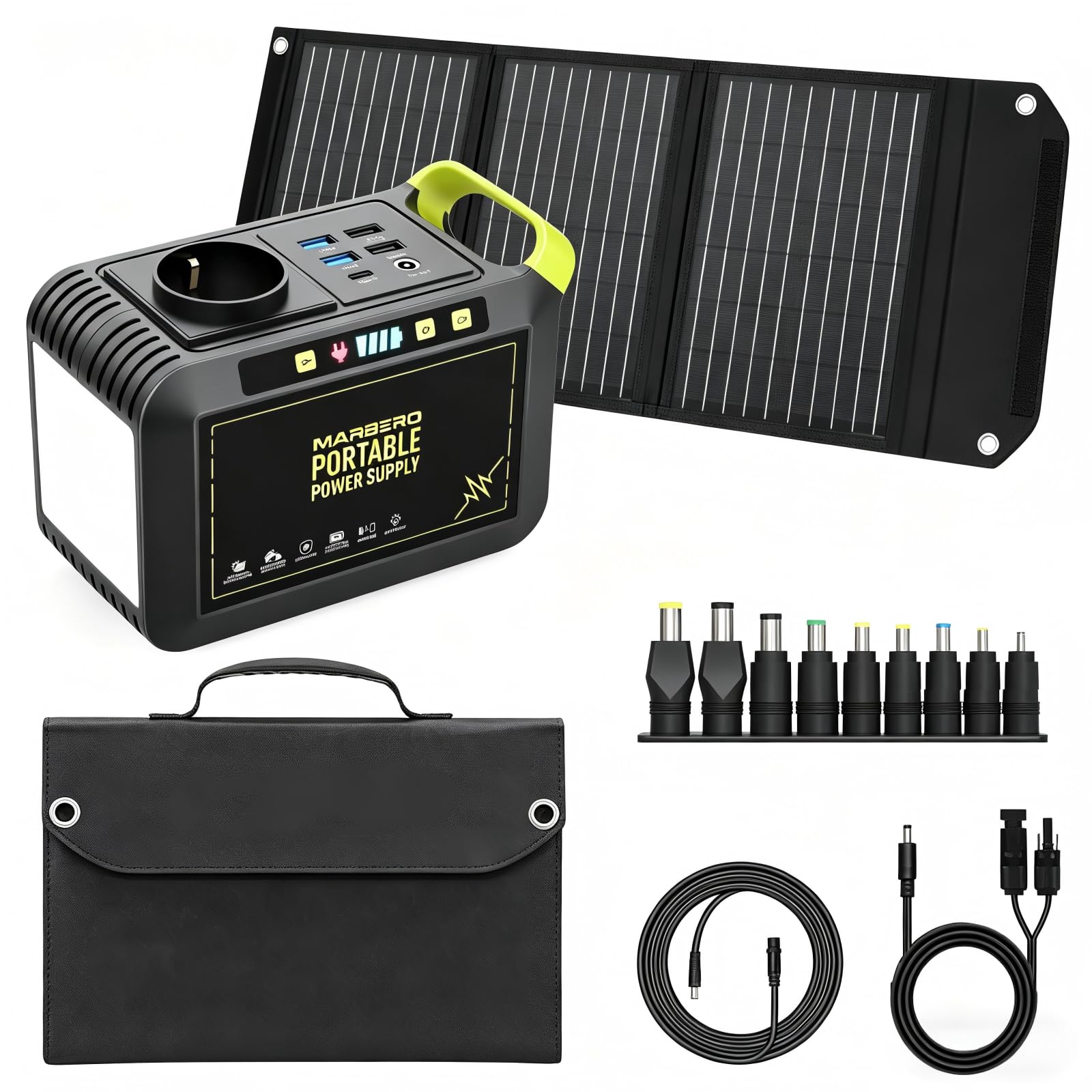 MARBERO Groupe Électrogène Portable 24.000mAh avec Panneau Solaire Pliable 30W et Sac de Transport, Power Bank avec Prise AC 120W (Pic), Générateur Solaire avec Panneau Inclus pour Camping