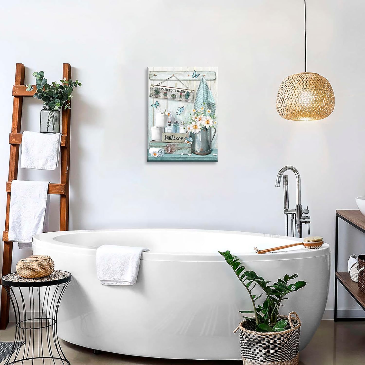 UUENPIH Bathroom Wall Art Wash Your Hands Sign Wall Decor Vintage Flower Butterfly Canvas Artwork Home Decor for Bathroom Framed Ready to Hang 24x36in