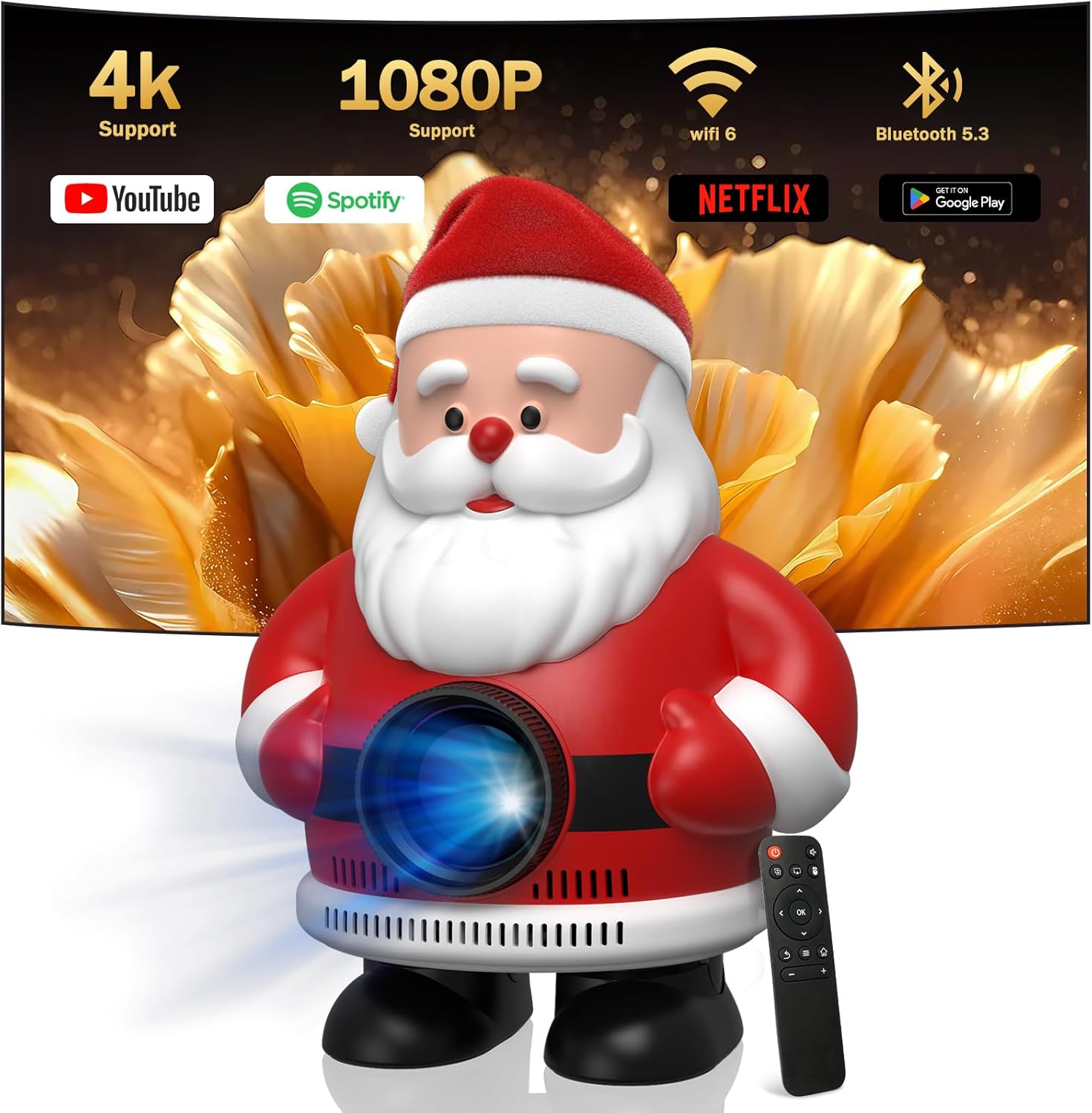 Native 1080P Smart Mini Projector with WiFi and Bluetooth,iiiBUMWOW Proyector Portable Projector 4k Support w/Auto Keystone, Smartphone,HDMI,TV Stick,for Home,Bedroom,Outdoor