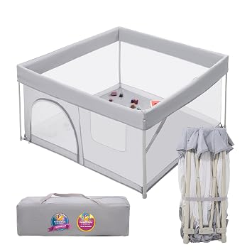 Babelio Foldable Baby Playpen 46" 46", Snap-Play Portable Playard for Babies and Toddlers, Parents Picks Awards Winner, No Assembly Required, Indoor & Outdoor Safety Play Yard, Travel Fence, Grey
