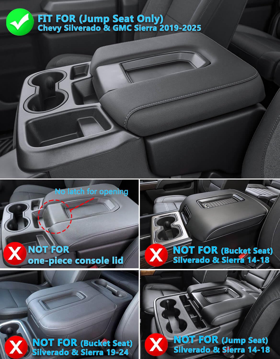 Coussin d'accoudoir de console centrale pour Chevy Silverado GMC Sierra 1500 2500 3500 2500HD 2019-2025, housse de couvercle de siège de saut, accessoire de camion en cuir vinyle imperméable