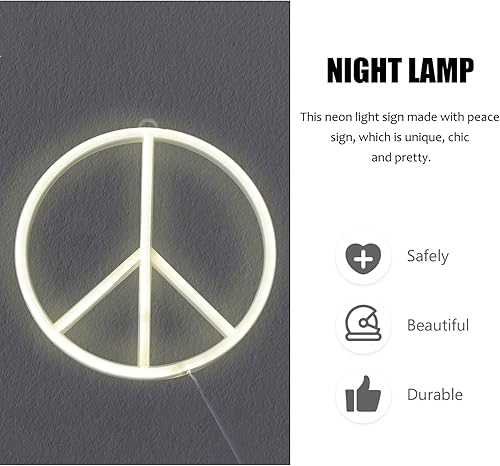 Miniatura 2 de Uonlytech Letreros de decoración LED de paz, signo de paz, símbolo de paz, luz de modelado LED de neón, lámpara de neón luminosa, señal de paz,