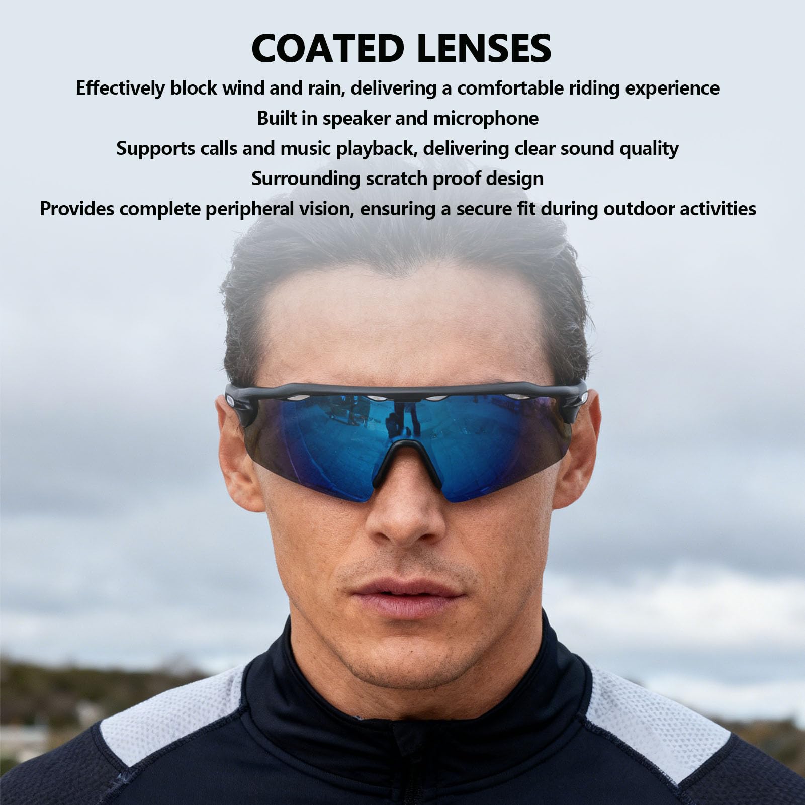 Topiky Lunettes de Soleil Intelligentes de Sport, Lunettes de Cyclisme Bluetooth avec Verres Polarisés, Haut-parleurs de Musique à Oreille Ouverte, de Sport Coupe-Vent,
