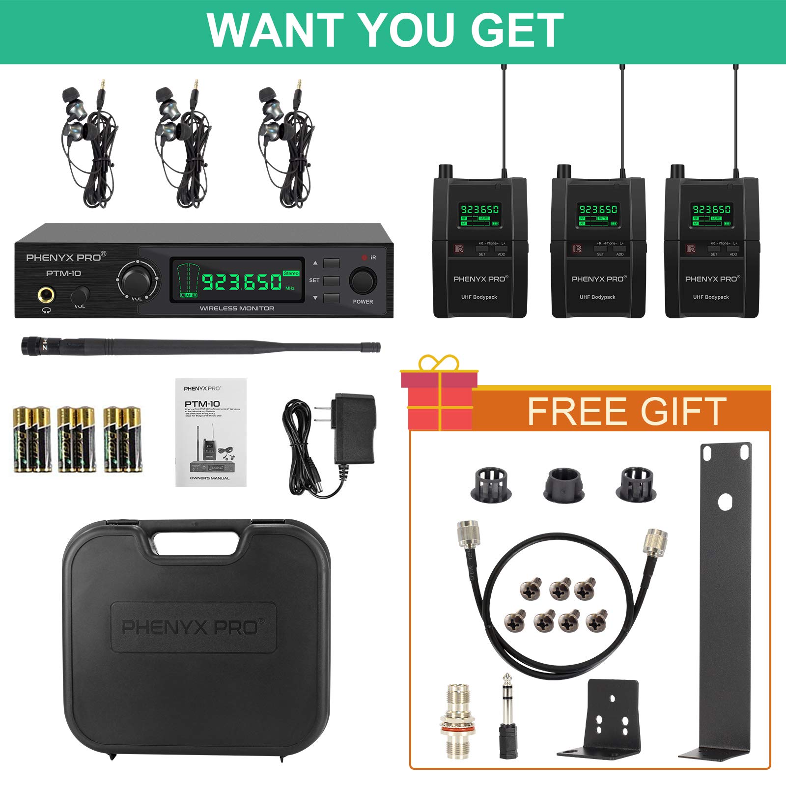 Phenyx Pro UHF Stereo Wireless in Ear Audio Monitor Sy...B089Y7P9ZP ...