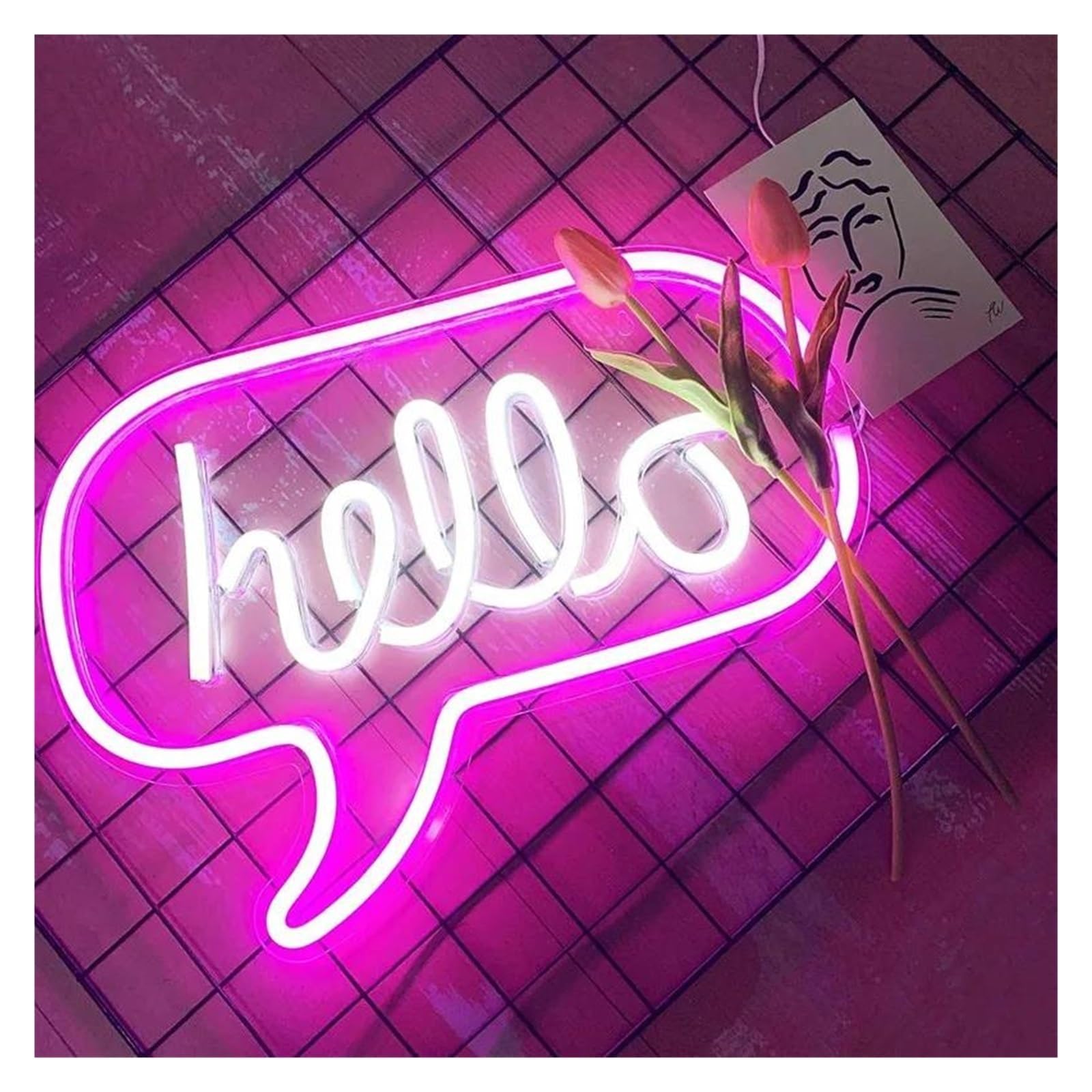 luoliang Illuminazione al neon Ciao per insegna al per neon a con luce alimentata tramite decorazione da parete per negozi soggiorno ufficio bar ristorante
