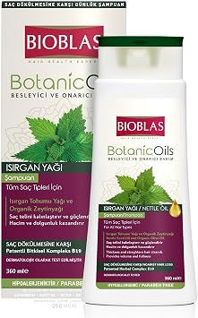 Bioblas Saç Dökülmesine Karşı Bitkisel Şampuan – Isırgan Tohumu Yağı & Zeytinyağı İçerikli, Dolgunlaştırıcı Etki, Kompleks B19, 360 ml