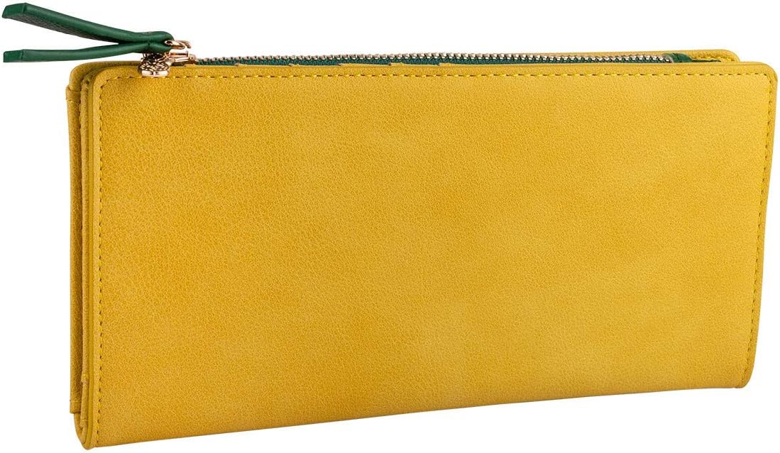 SIX 1 pc. of Ladies purse, purse in mustard yellow with green inside pocket, golden details, pineapple as closure, many compartments (703-572)