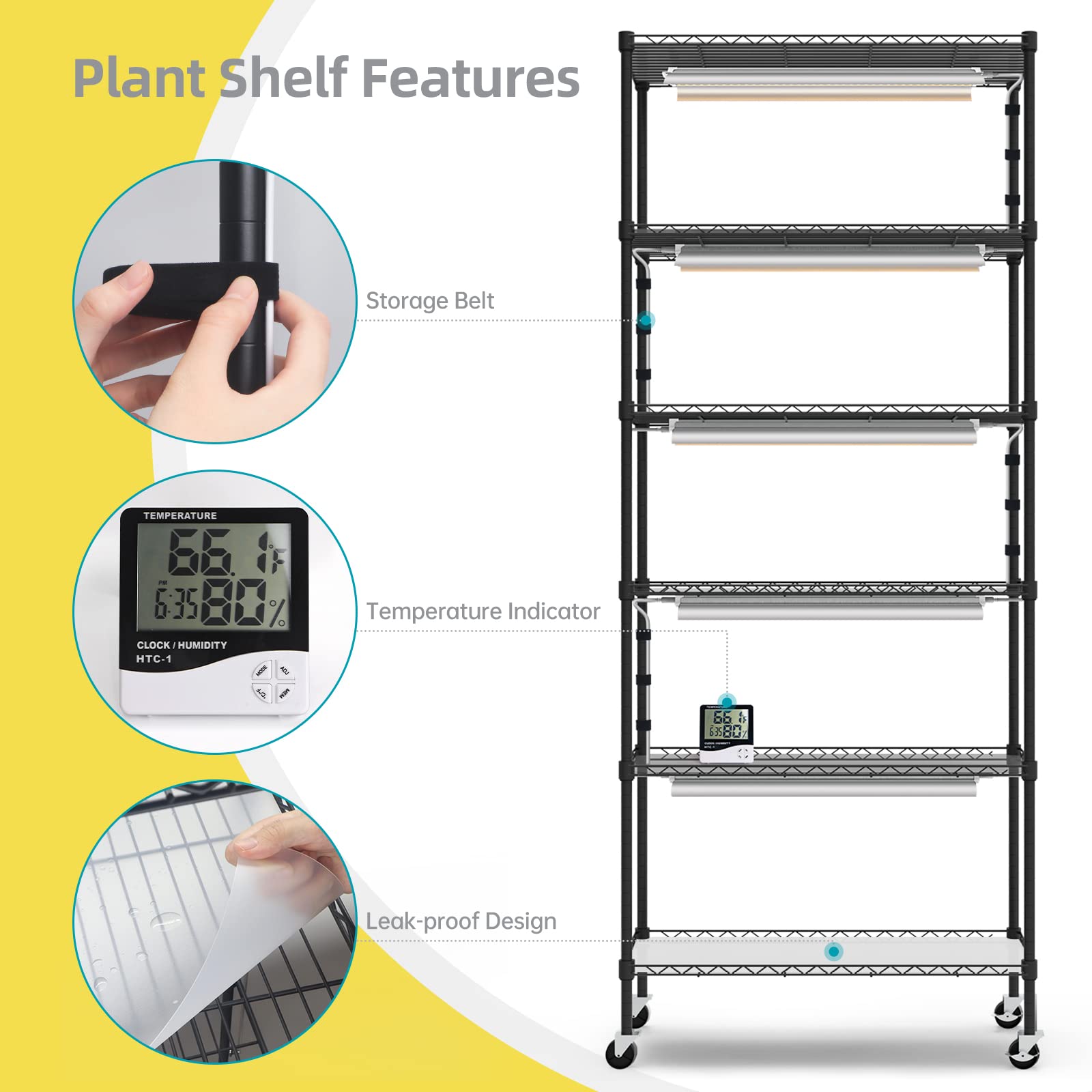 Bstrip Plant Shelf with Grow Light, Grow Light Shelf with Cover and