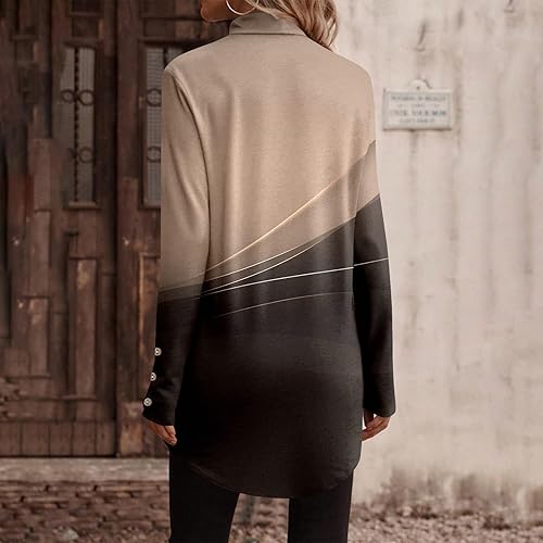 Miniatura 3 de Camisetas de otoño para mujer, blusa de cuello alto con estampado de manga larga, con botones, camisa de moda vintage, sudadera casual cómoda