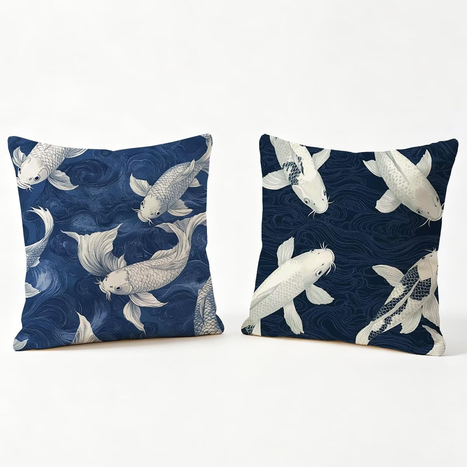 Velours doux taie oreiller 55x55 cm décoration maison élégante motif poisson bleu