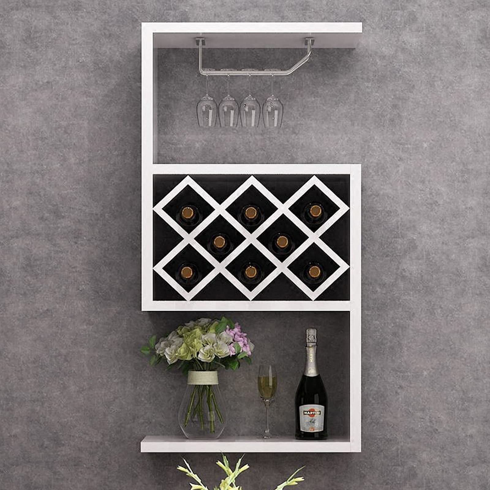 Étagère de rangement murale et grille à vin en diamant pour cuisine