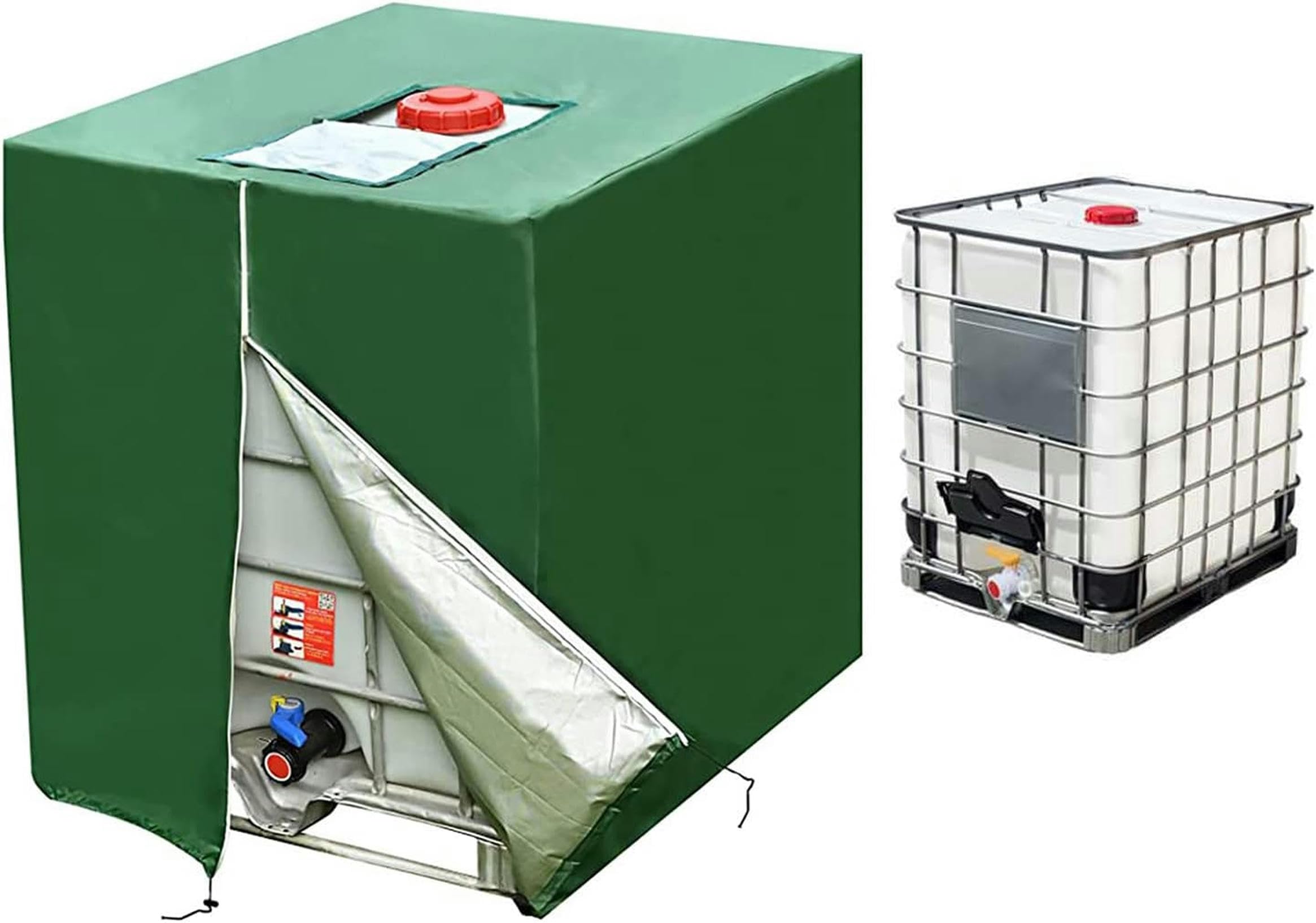 IBC pokrowiec na zakupy, wodoodporny pokrowiec z tkaniny Oxford 210D do zbiornika IBC 1000 l, zbiornik na wodę deszczową, zewnętrzna beczka przeciwdeszczowa, osłona na zbiornik na wodę z zamkiem