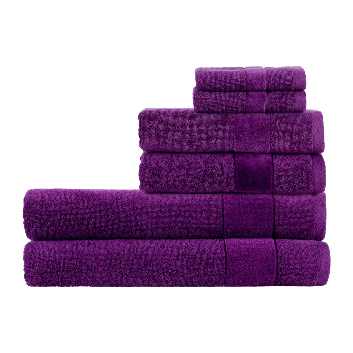 Christy Prism Bath Sheet Set | 6 pieces | Vibrant Colours | 100% Turkish Cotton | Super Soft and Fluffy | Quick Dry | 2 Bath Sheets 2 Hand Towels 2 Face Cloths | Crushed Grape Purple