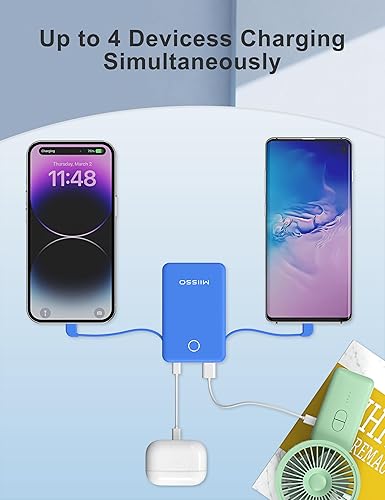 Miniatura 5 de miisso Banco de energía ultra delgado de 6000 mAh, batería externa de 3 salidas compatible con iPhone, color azul oscuro