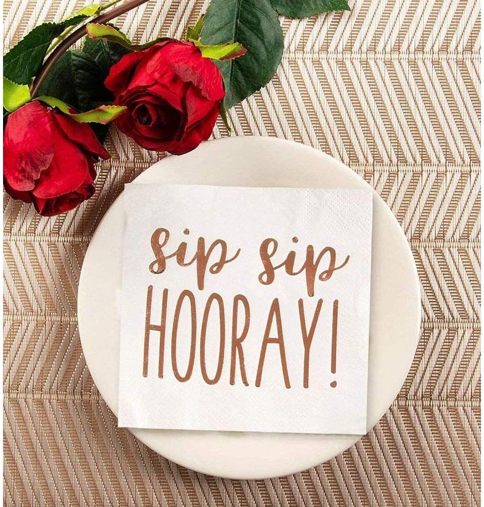 Party Supplies, Paper Napkins (Rose Gold Foil, 5 x 5 In, 50 Pack)
