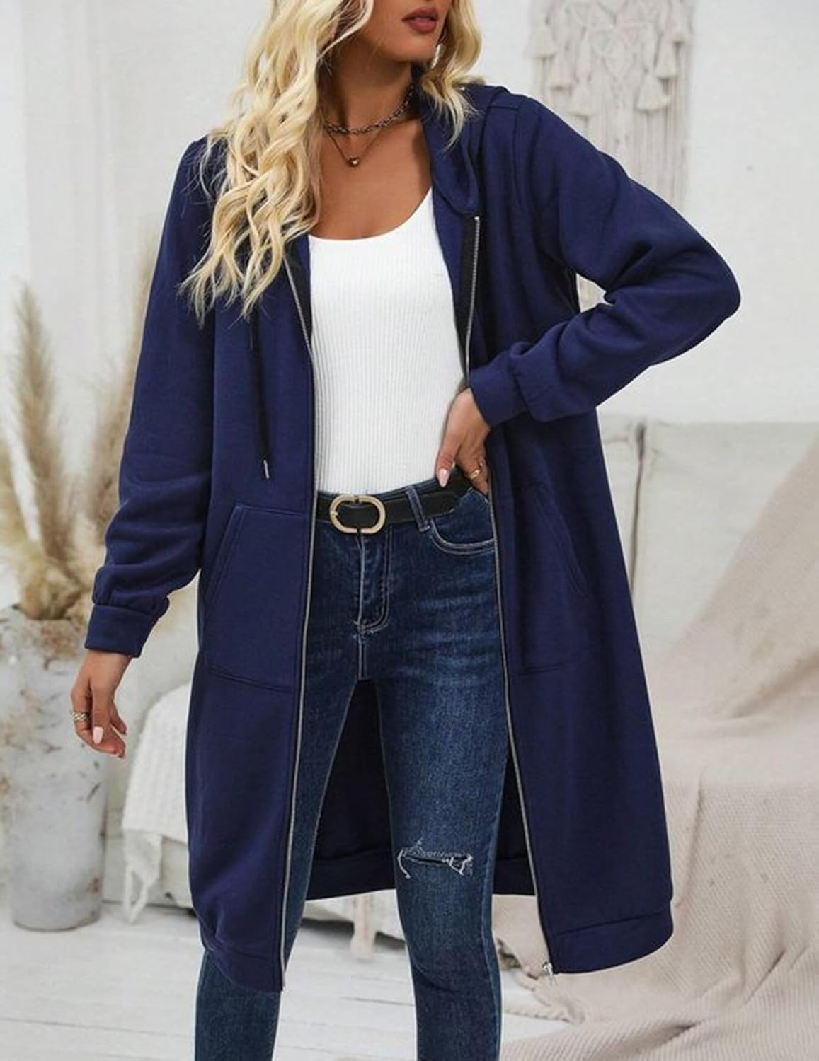 Zeagoo Women's Zip Up Hoodies Oversized Fleece Long Tunic Sweatshirts Casual Long Sleeve 2026 Fall Hoodie Jacket Coat - Image 2