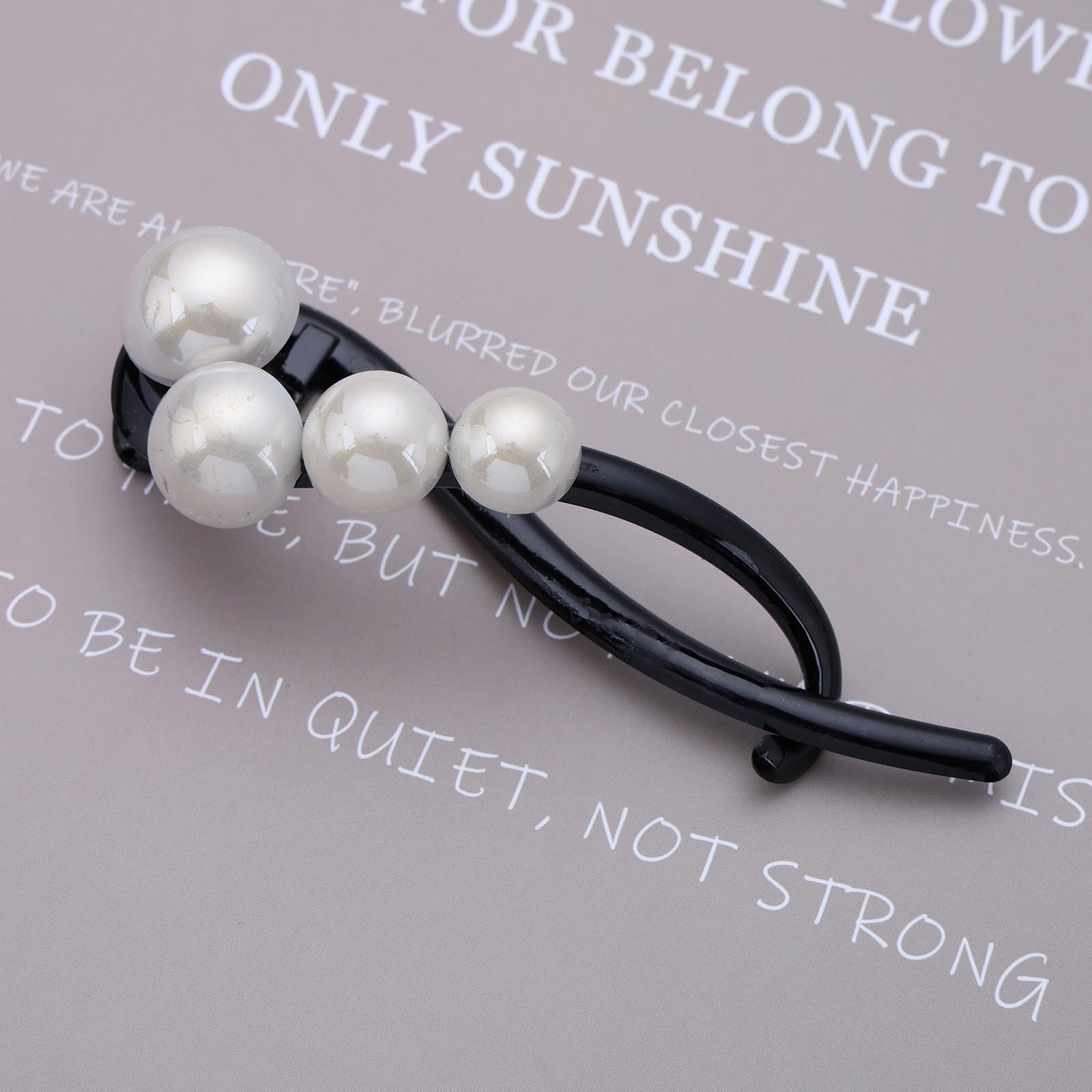 Enautoabs French Pearl Hair Clip Large Pearl Banana Hairclip Black Pearl Twist Hair Barrette Big Pearl Hair Claw Clips Non-Slip Hairclip Decorative Hair Accessories For Women Headdress - Image 3