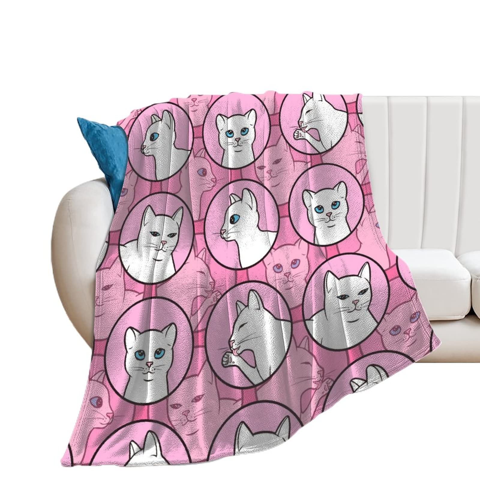 Couverture polaire chat blanc en flanelle douce de 130x150cm pour lit et canapé