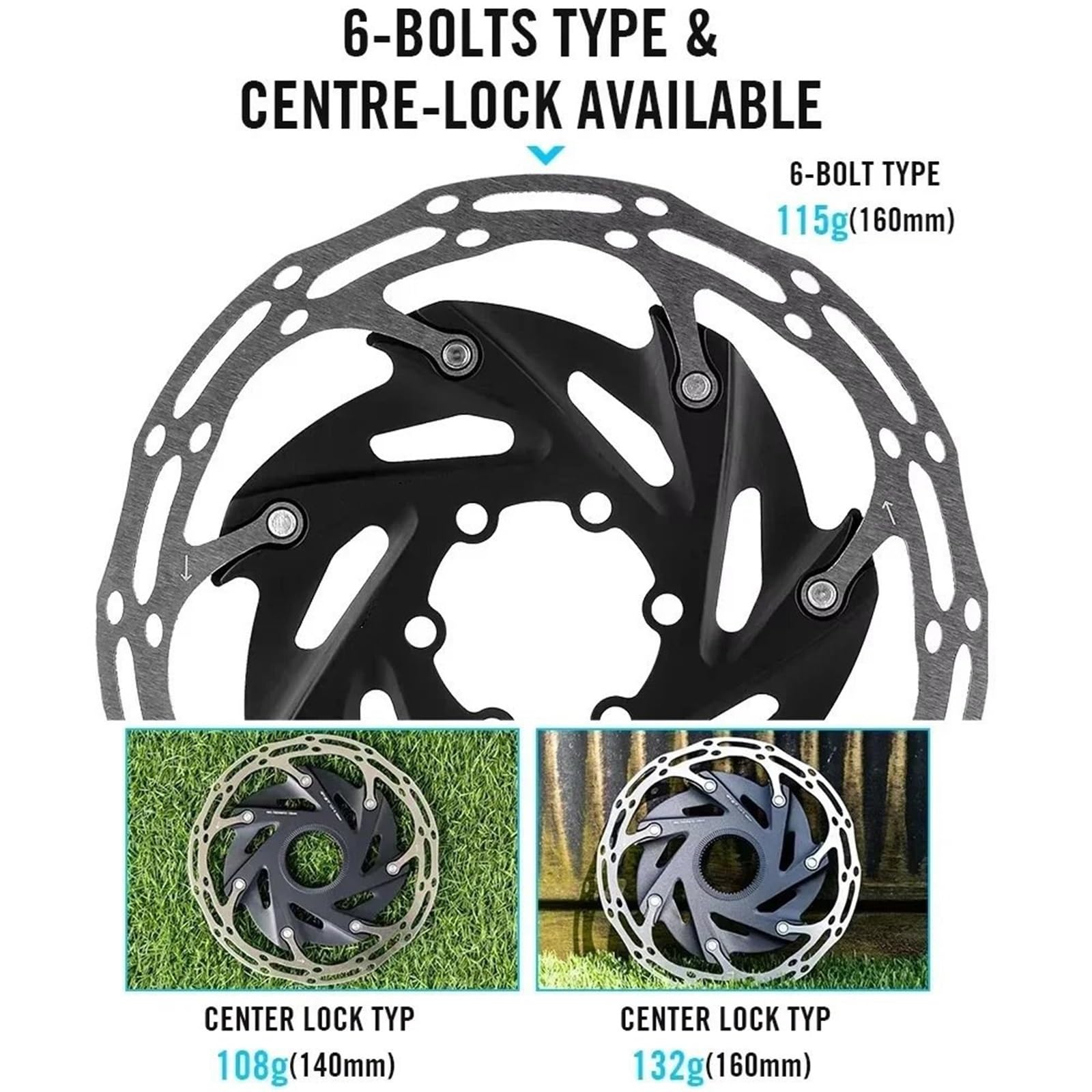 Disco freno anteriore Rotori freno bici 140 mm/160 mm 6 bulloni e Centerlock compatibili per parti di freni a disco per da corsa MTB Disco Freno