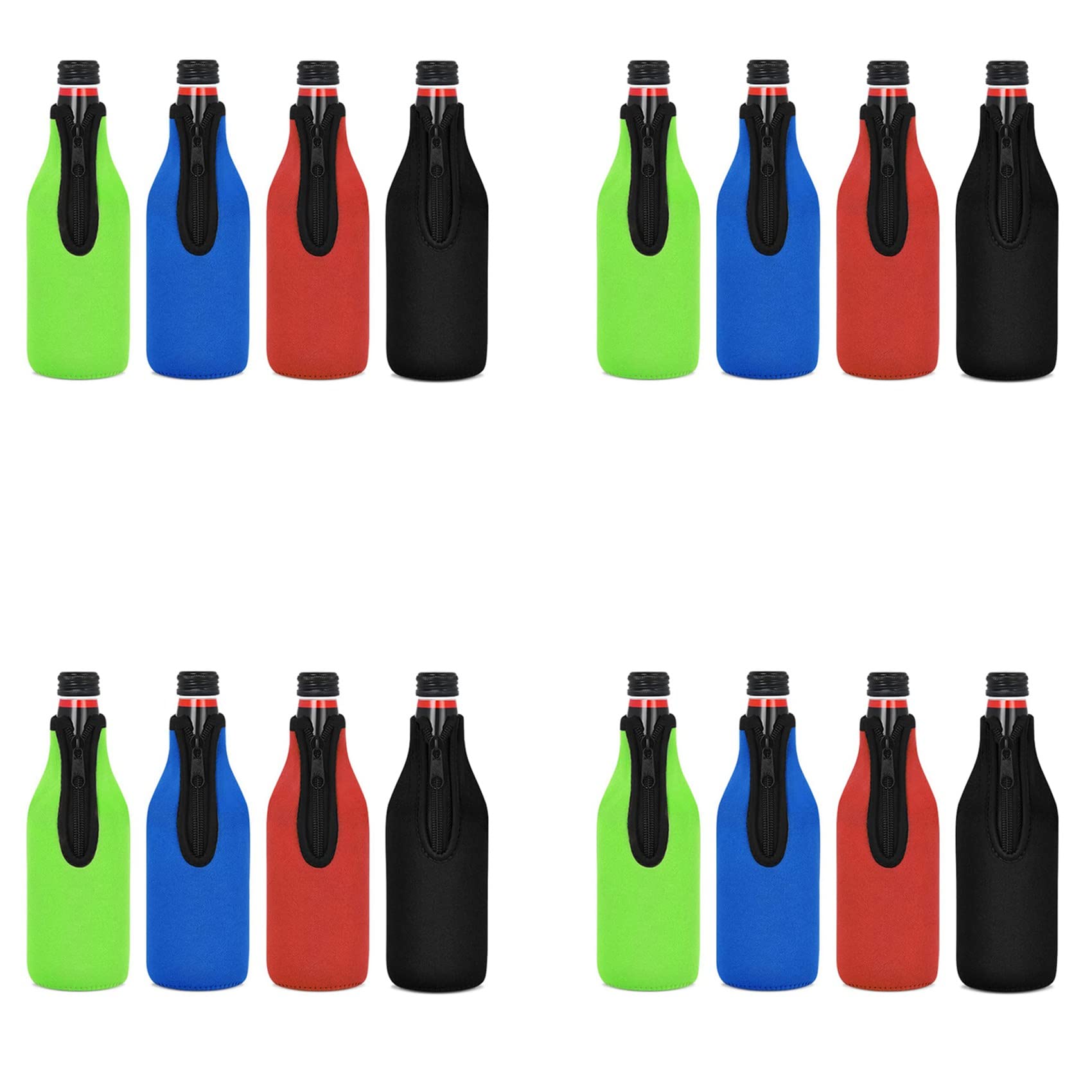 Hndhbfgrt 16 Pack Beer Bottle Insulator Sleeve Keep Drink Cold,Zip-Up Bottle Jackets,Beer Bottle Cooler Sleeves,Neoprene Cover