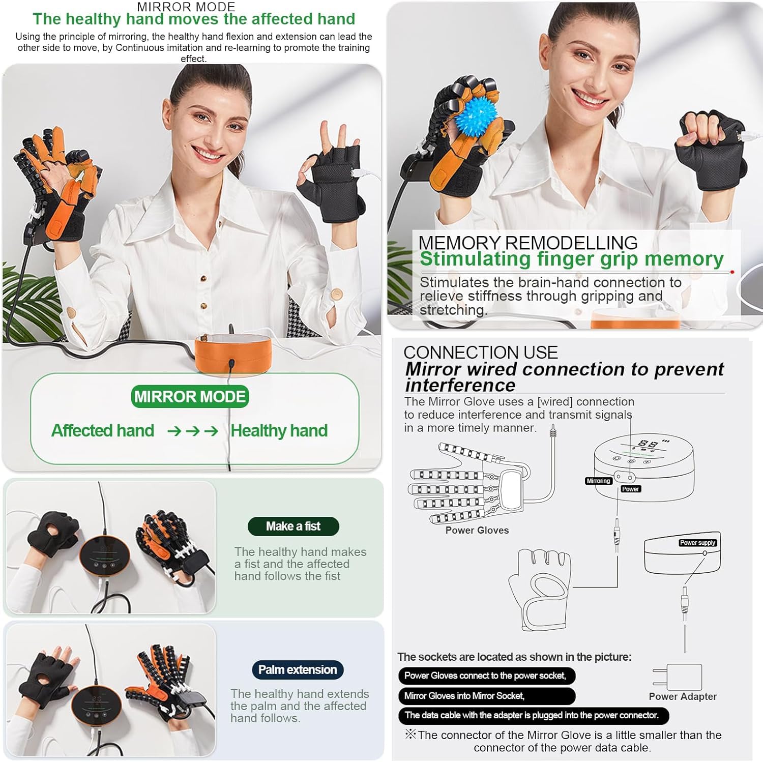 Guantes De Robot De Rehabilitación Equipo De Recuperación De Entrenamiento De Rehabilitación De Dedos por Accidente Cerebrovascular con 3 Modos De Entrenamiento Y Masaje De Manos, B M