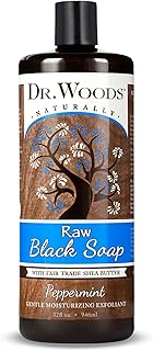 Raw African Liquid Peppermint Black Soap - Body Wash for Men and Women, Contains Peppermint Oil and Organic Shea Butter, Gentle Exfoliant, Natural Cleanser for Face, Hands, Body - 32 Fl Oz
