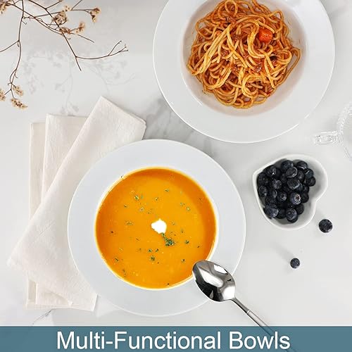 Miniatura 4 de Juego de 4 platos de sopa redondos de porcelana, cuencos para pasta, cuencos clásicos de sopa profunda, cuencos con borde de cerámica, 9.1 pulgadas