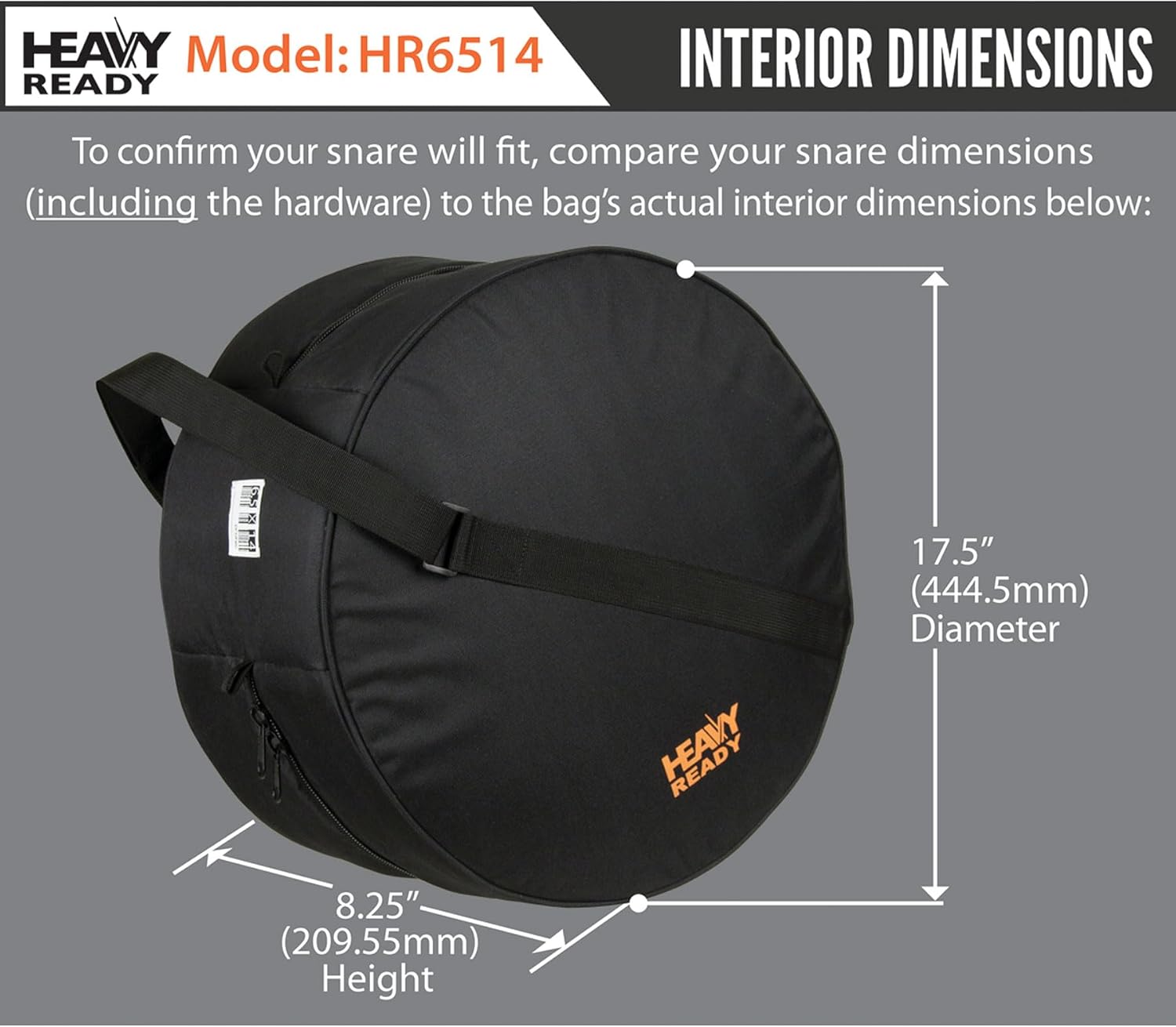 Heavy Ready 6.5 x 14” (Height x Diameter) Padded Snare Bag by Protec, Model HR6514