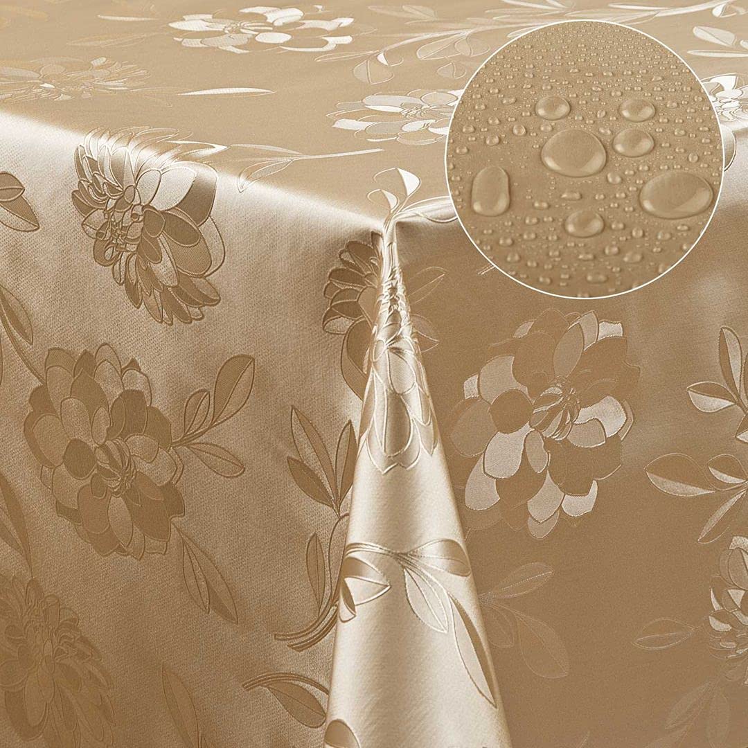laro Wachstuch-Tischdecke, Dahlien Gold Beige, 140x1000 cm | Abwaschbar, PVC, Wasserabweisend, Eckig, Meterware