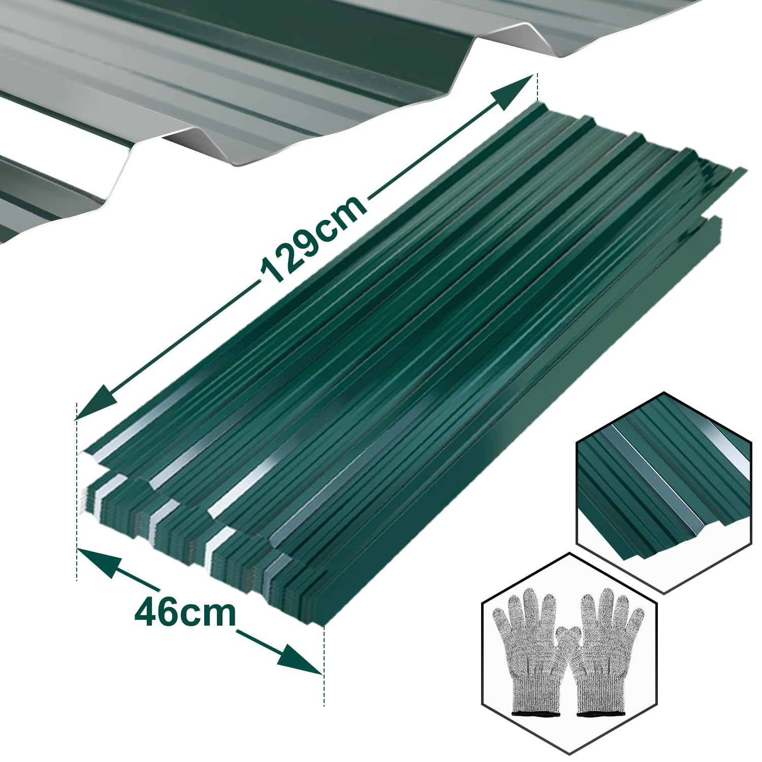 Fiqops - Placas trapezoidales (24 unidades, 129 cm x 46 cm, aprox. 7 m²), chapa ondulada para techo