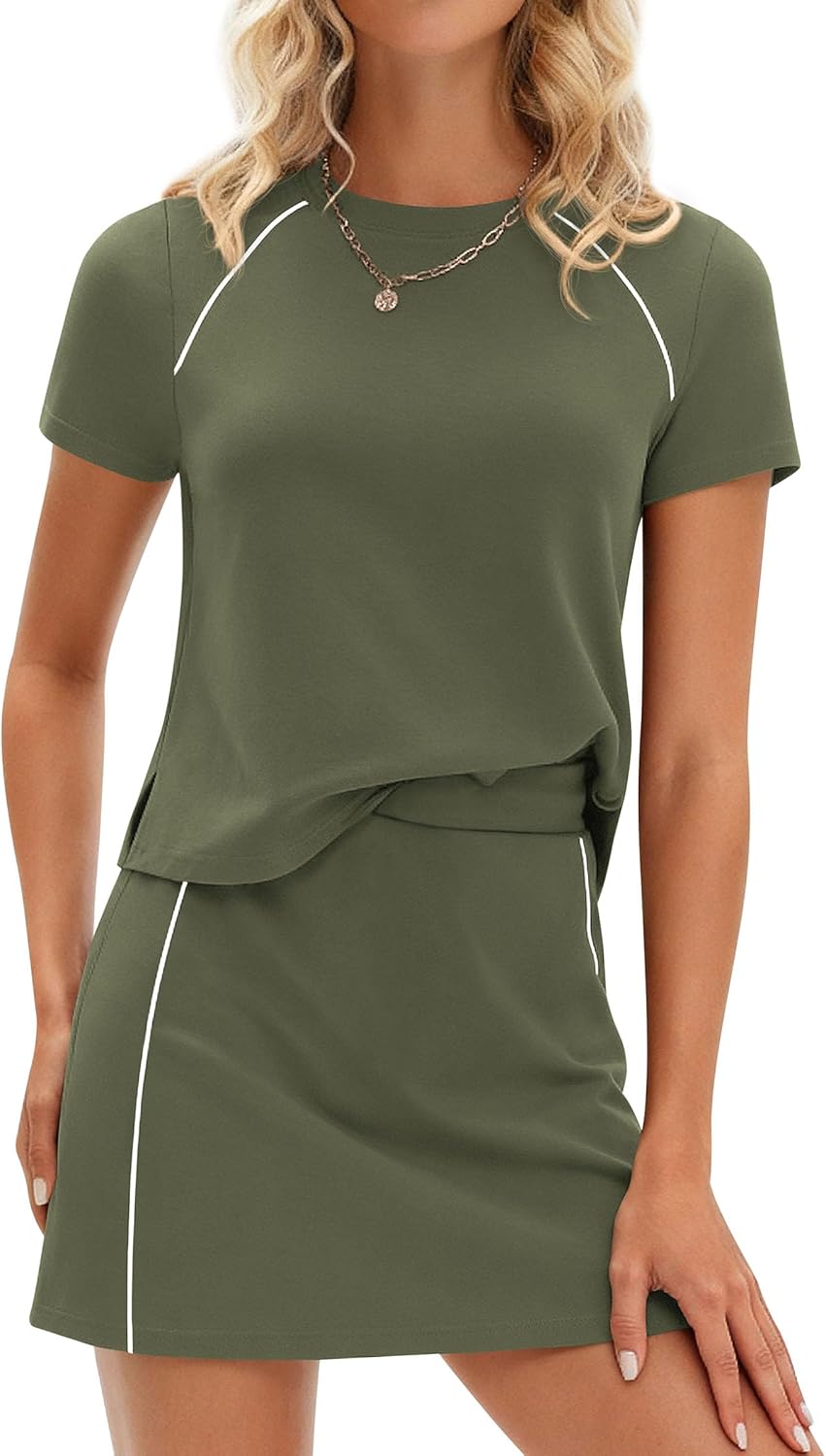 PRETTYGARDEN Women's 2026 Summer 2 Piece Skirt Sets Short Sleeve Shirts Tops Skorts Matching Workout Clothes Travel Outfits