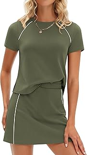 Women's 2026 Summer 2 Piece Skirt Sets Short Sleeve Shirts Tops Skorts Matching Workout Clothes Travel Outfits