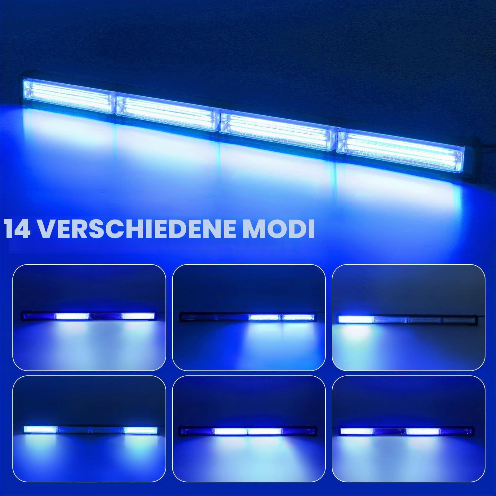 58 cm LED Rundumkennleuchte 80W Blau Rundumleuchte für Auto Anhänger Wohnwagen SUV -17 Blinkende Stroboskop-Modi…