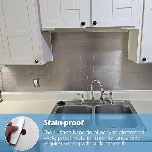 Vista 178 de Paquete de 1 lámina de revestimiento autoadhesivo de 12 x 12 pulgadas, baldosa de pared de PVC para cocina, baño, chimenea, mesa de lavandería o gris