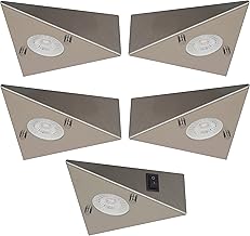 Trango - Set of 5 6739-52 LED Kitchen Under-Unit Lights - Brushed Stainless Steel - Incl. 5x 4.8 Watt LED Module - 3000K Warm White - Triangle Cabinet Light incl. Switch - 230V - Can be extended as desired