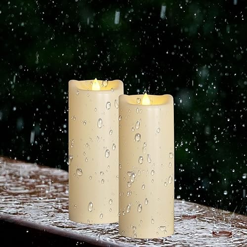 Miniatura 10 de Vela LED sin llama grande impermeable para exteriores, con temporizador remoto, de larga duración, funciona con pilas, luz de pilar de resina