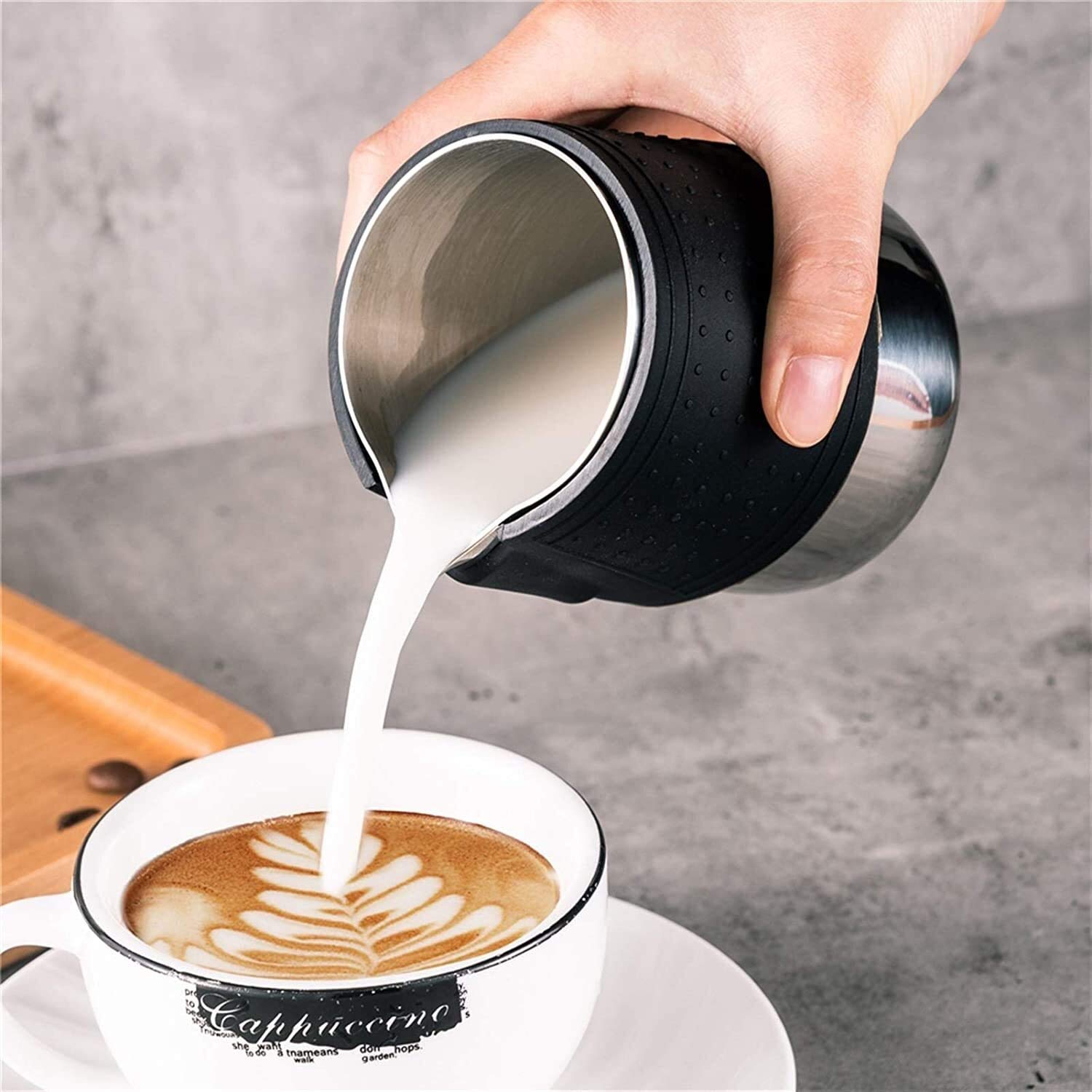 Dzbanek do kawy śmietanka dzbanek do spieniania ze stali nierdzewnej silikonowy dzbanek do spieniania mleka espresso kawa spieniacz do mleka dzbanek ekspres do espresso parujący dzbanek