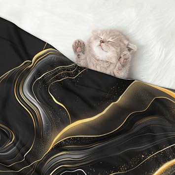 Black Golden Throw Blanket - Marble Print Blanket for Dog Cat Marbling Pet Blankets 23x16 for Couch Sofa Bed