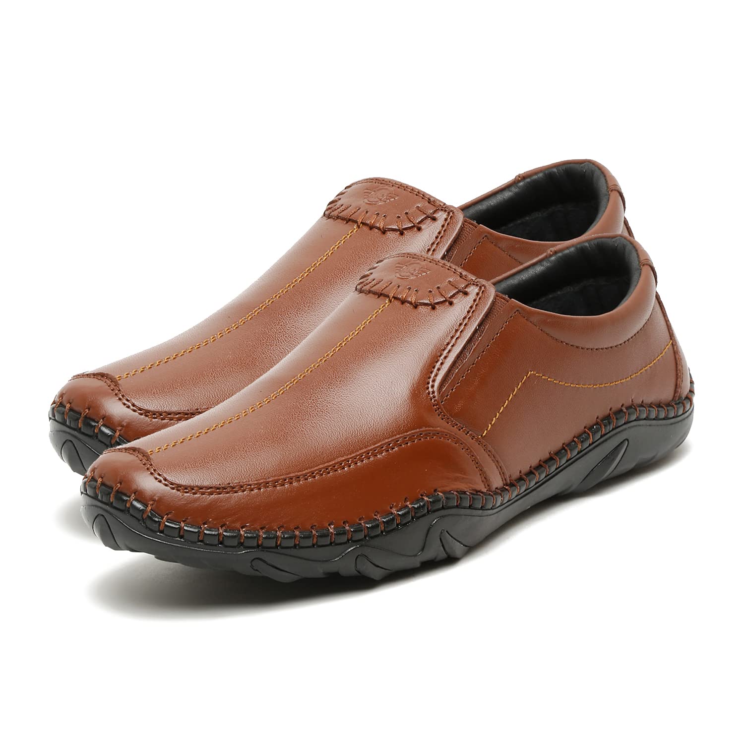 MUTAQINOTI Mens British Tan Genuine Leather Shoe Without Laces Air Light Cushioned Stripe Handcrafted Formal Shoes for Men Officewear Slip-on (Size-10 UK) (AXSOSTN) (B0BDV2XQQB) Amazon Price History, Amazon Price Tracker