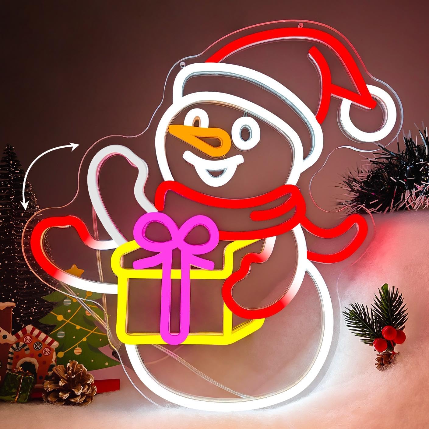 Christmas Neon Sign Waving Snowman Neon Sign for Wall Decor Led Neon Animated Christmas Lights Looks Like Snowman Waving Xmas Light Up Signs for Window Bedroom Festival Party Home Decoration Gift
