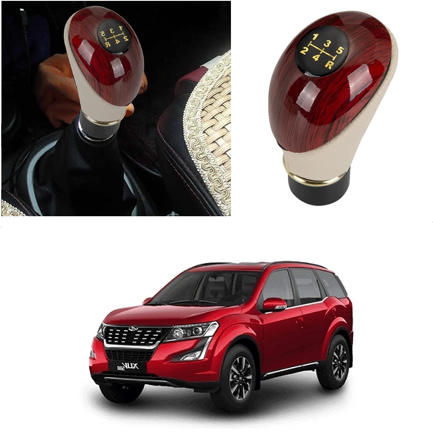 Olmeo Beige and Wood Gear Knob/Gear Shift Knob for Mahindra XUV500