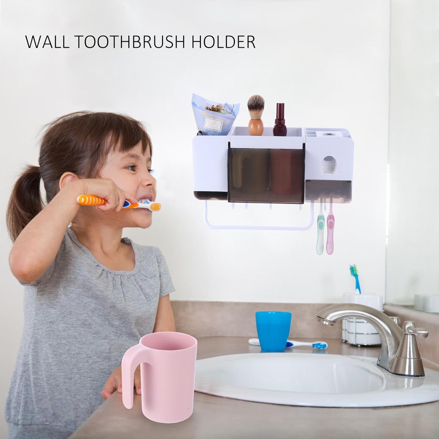 Multifunctional Wall-mounted Toothpaste Rack Bathroom Holder Space-saving Washroom Organizer Storage Box Toothbrush Cup Shelf