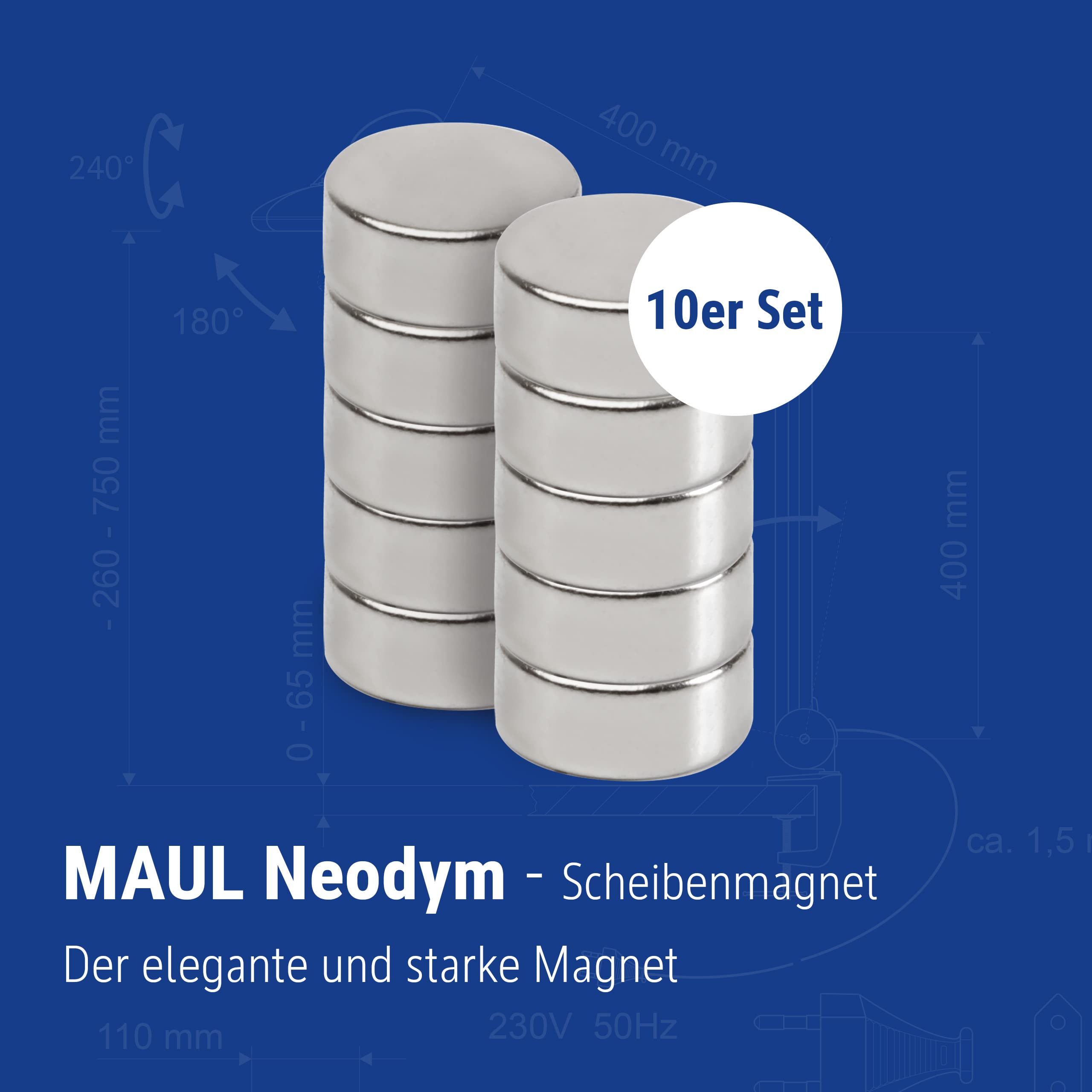 MAUL Magnes Neodymowy 12 X 5 Mm (10 Sztuk) Magnesy do Wszechstronnego Zastosowania Okrągłe Magnesy O Eleganckim i Nowoczesnym Wzornictwie Silne Magnesy do Tablicy Magnetycznej, Taśmy