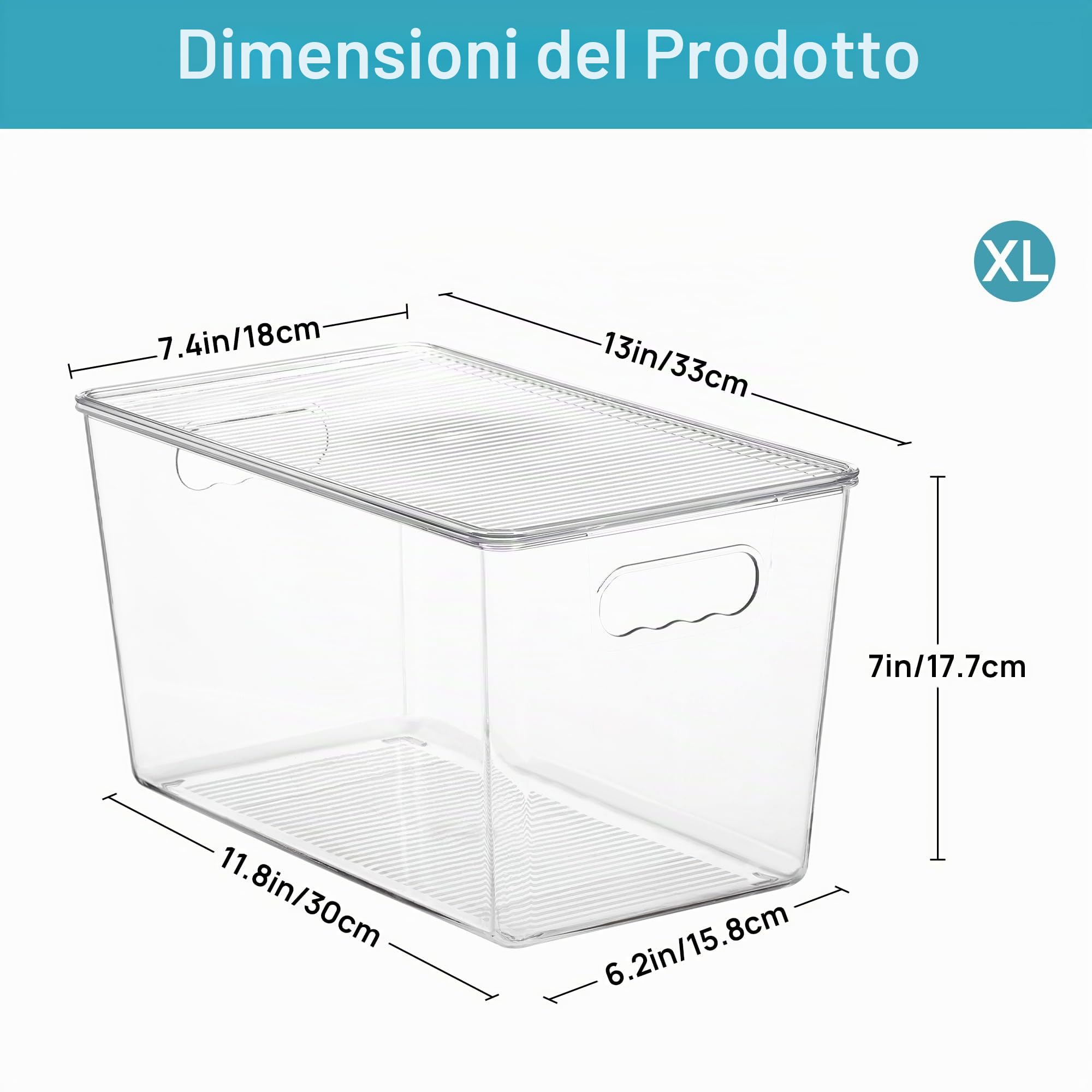 Vtopmart Set di 4 grandi contenitori per la conservazione in plastica trasparente con coperchi, impilabili con manico per dispensa, cucina, frigorifero, armadio, bagno, organizer sotto il lavello