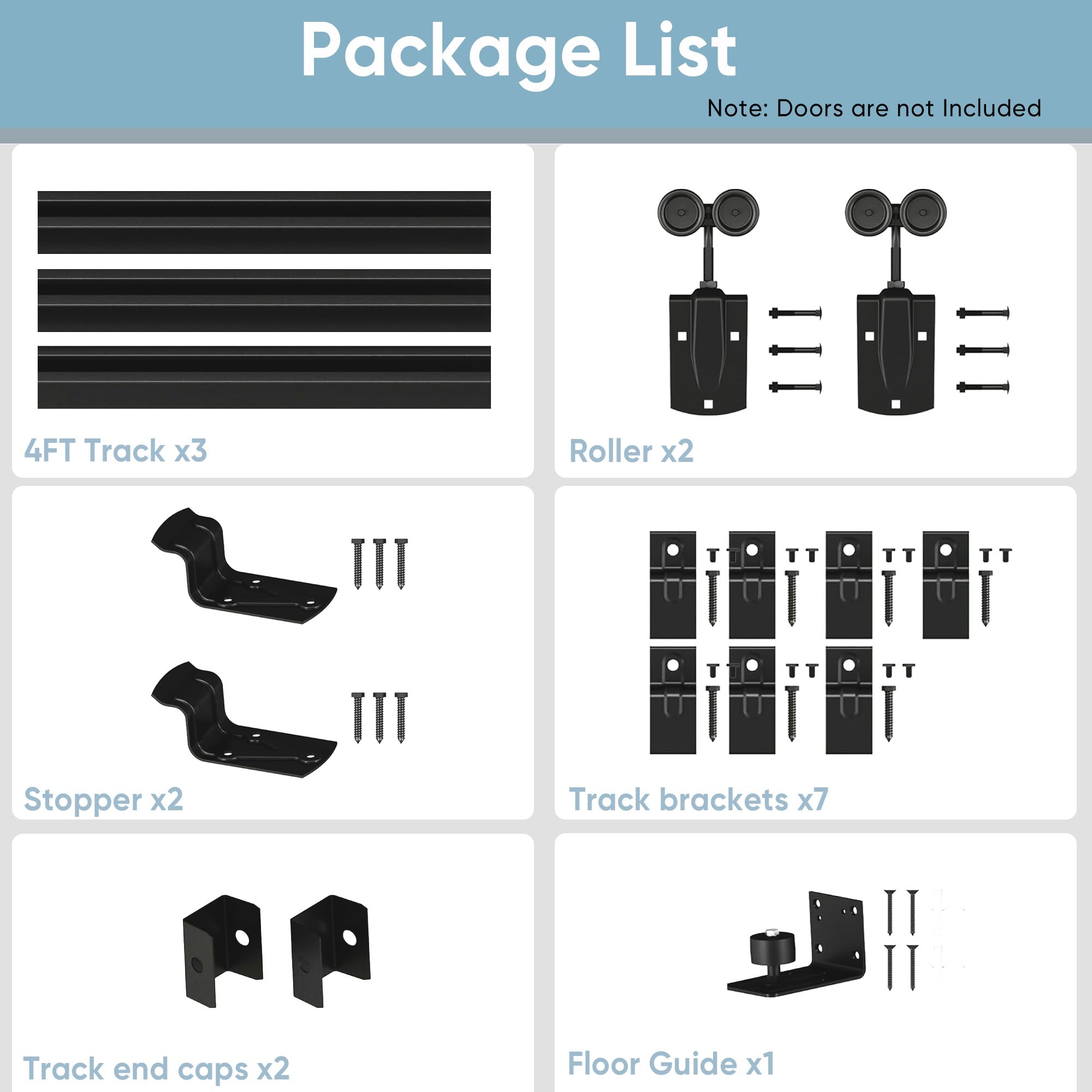 12FT Heavy Duty Exterior Barn Door Hardware Kit for 1 Door, Black — Amazon image 2