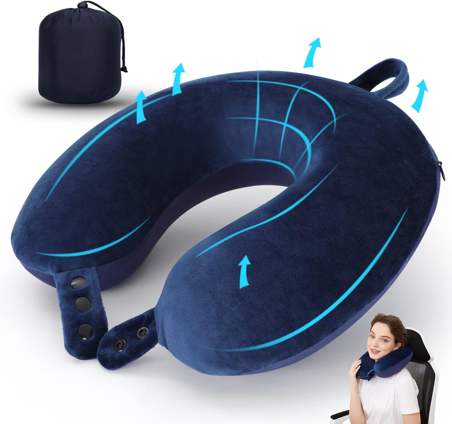 Travel Pillow, Best Memory Foam Neck Pillow Head Support Soft Pillow for Sleeping Rest, Airplane Car & Home Use (Dark blue1)