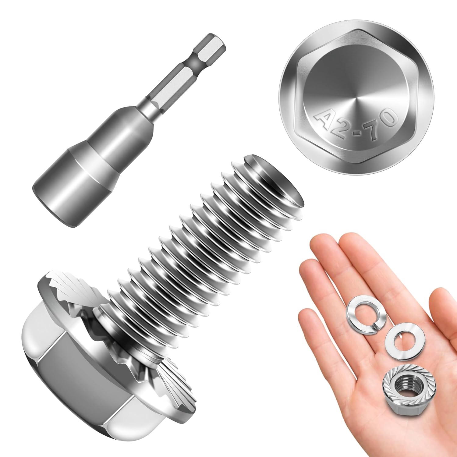 M10 x 30mm (10 Sets) M10x1.5 Bolt Flanged Hex Head Nuts and Bolts, M10 Flange Hexagon Screws with Nuts and Washers, 304 Stainless Steel 18-8 Metric Bolt Assortment, DIN 6921, by Mywish