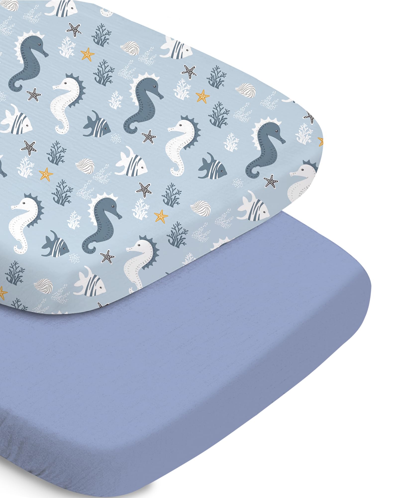 TotChill Bassinet Fitted Sheet for Baby, Buttery Soft and Stretchy, Compatible with Maxi COSI, Halo, and More, Seahorse+Blue, Cozy and Soft for Baby Boys and Girls