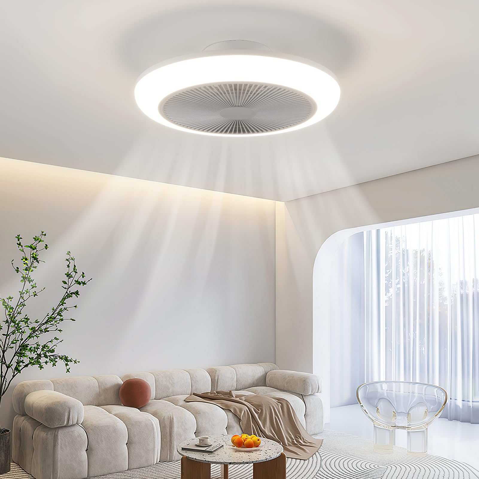 HARPER LIVING Wentylator sufitowy z oświetleniem LED i pilotem zdalnego sterowania, 50 W, 4000 lm, ściemniana lampa, 3 kolory światła, 6 prędkości, timer, cichy, do salonu, sypialni, kuchni