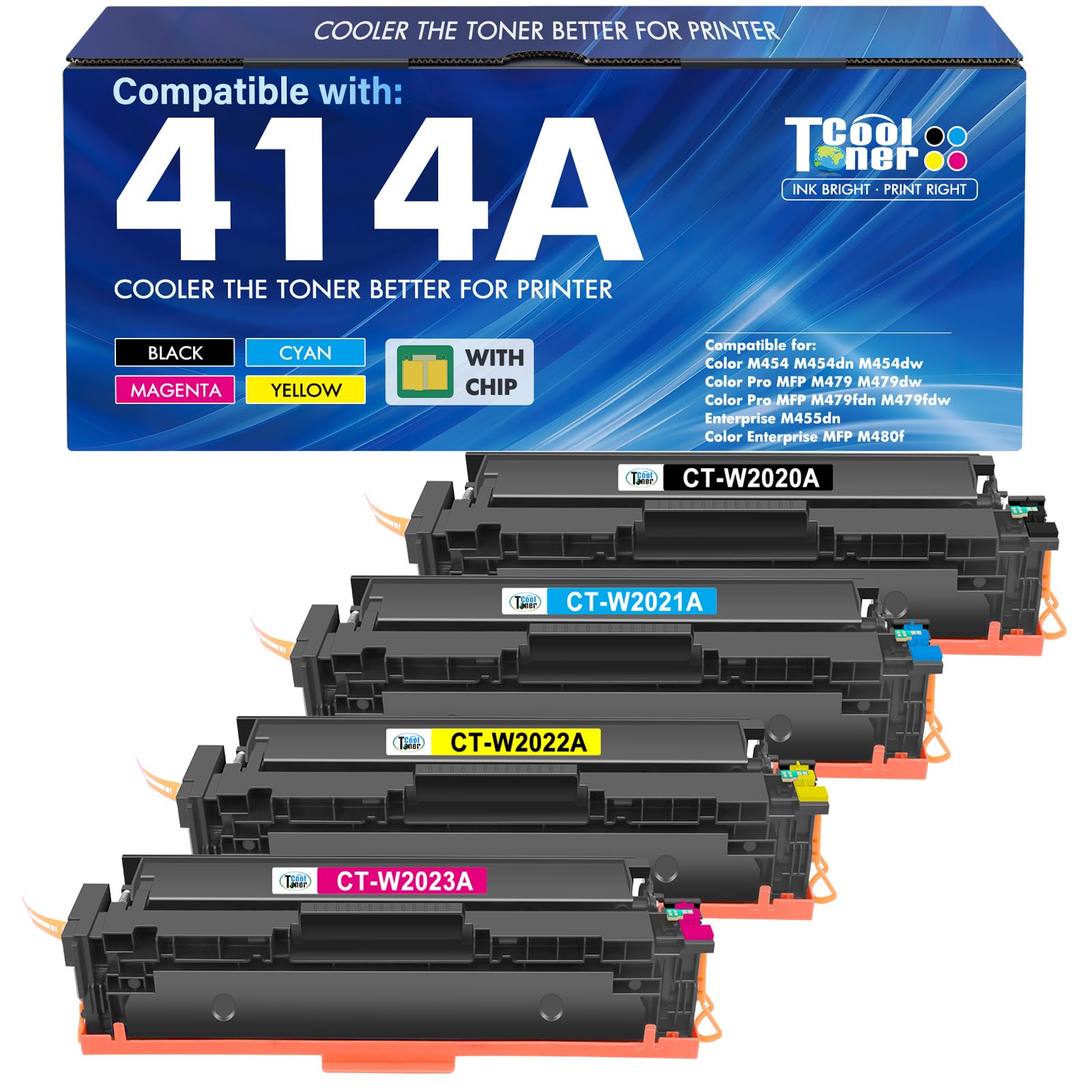 414A Toner Cartridges 4 Pack for HP 414A 414 414X W2020A M479fdw M479fdn | Compatible for HP Color LaserJet Pro MFP M479fdw M479fdn M479dw M479 M454dw M454dn M454 M480f M455dn Printer Ink B/C/Y/M